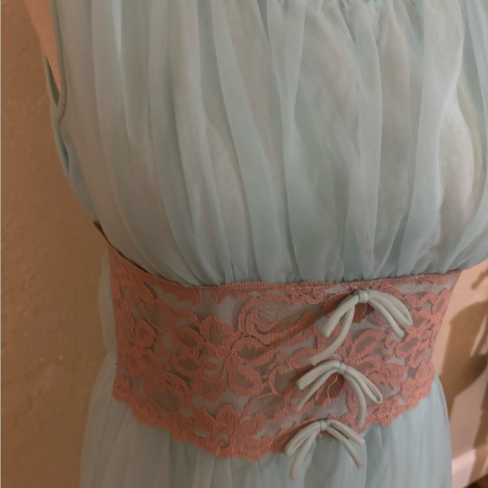 Women's Vintage Avian Light Blue Sleeveless Chiffon Nightgown Lace Sz M/L - Picture 6 of 14